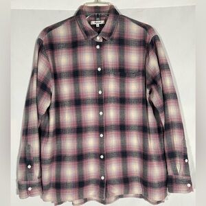 MADEWELL PINK GREY PLAID WESTERN COWGIRL HIPSTER FLANNEL SHIRT WOMENS MEDIUM